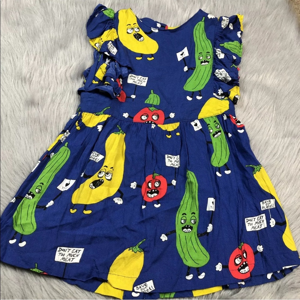 Mini Rodini 104-110 3-5 Years Blue Vegetable Modal Dress